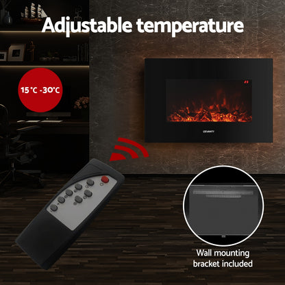 Devanti Electric Fireplace Fire Heater 2000W Black-Appliances &gt; Heaters-PEROZ Accessories