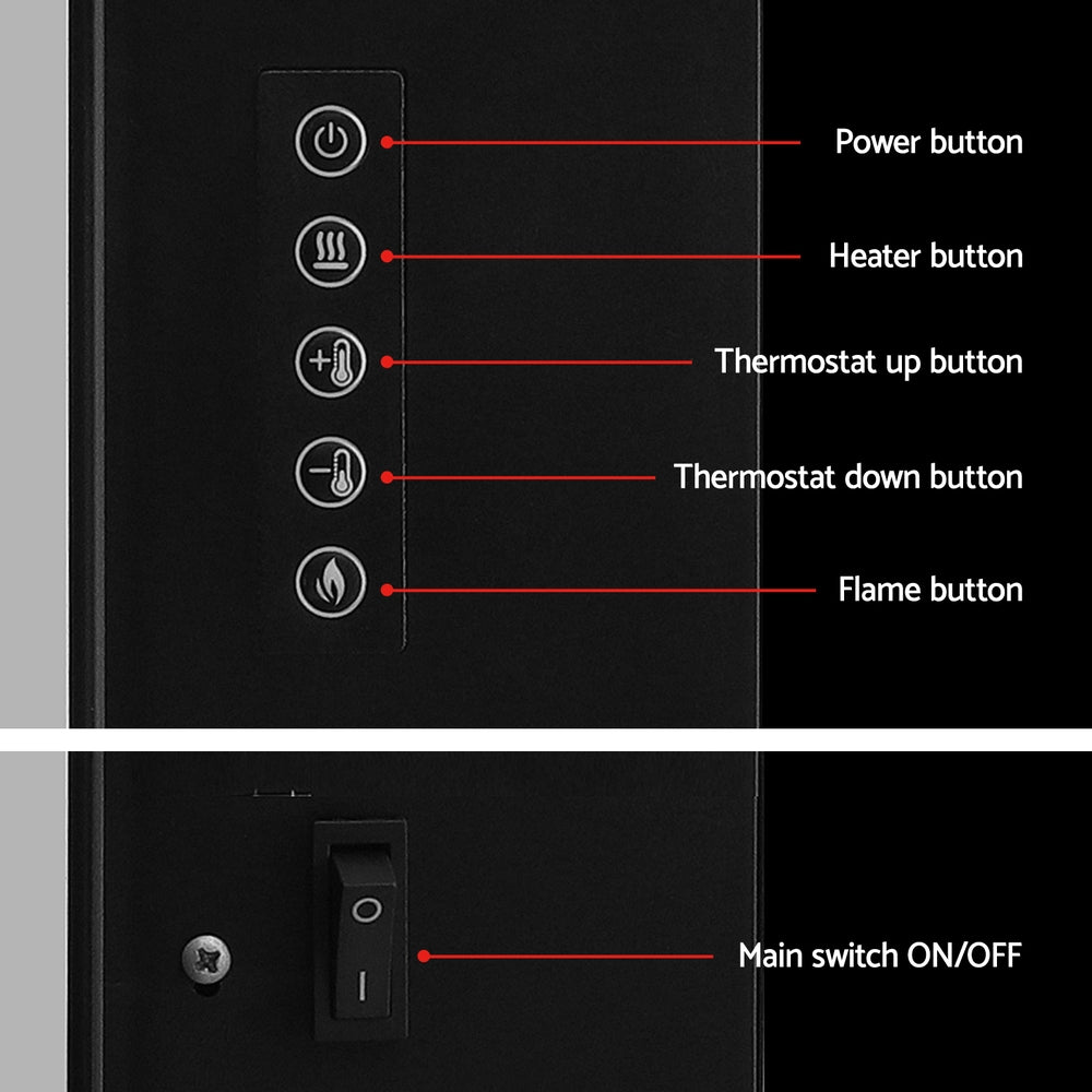 Devanti Electric Fireplace Fire Heater 2000W Black-Appliances &gt; Heaters-PEROZ Accessories
