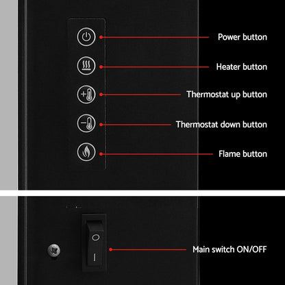 Devanti Electric Fireplace Fire Heater 2000W Black-Appliances &gt; Heaters-PEROZ Accessories