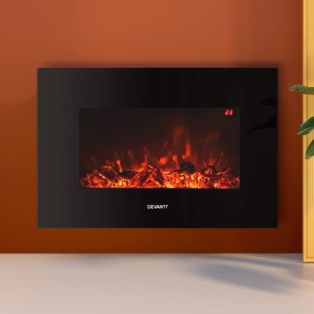 Devanti Electric Fireplace Fire Heater 2000W Black-Appliances &gt; Heaters-PEROZ Accessories