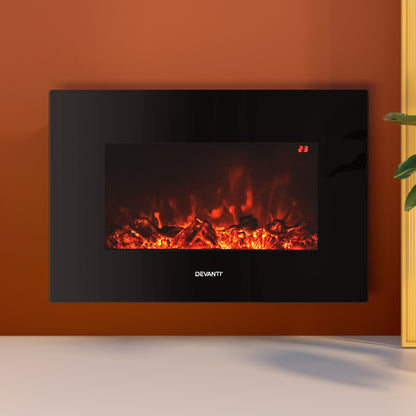 Devanti Electric Fireplace Fire Heater 2000W Black-Appliances &gt; Heaters-PEROZ Accessories