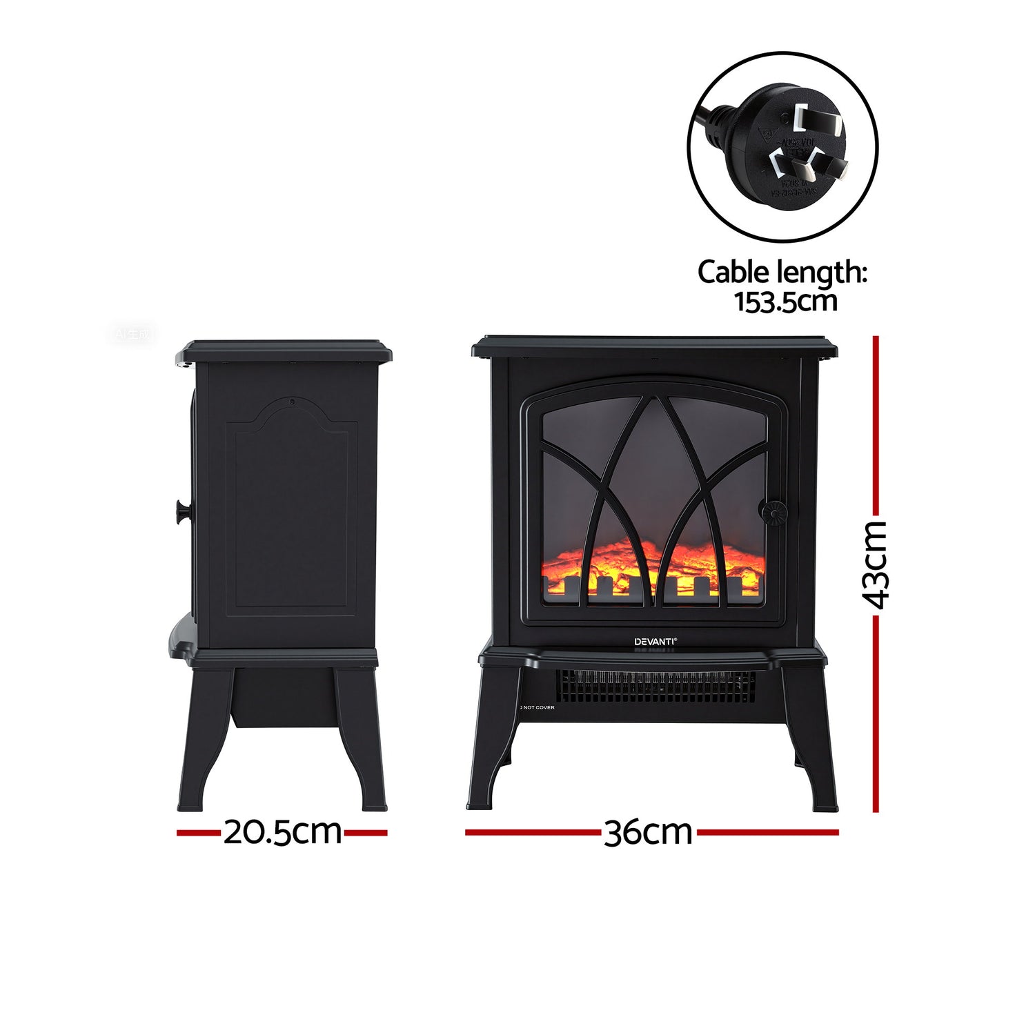 Devanti 2000W Electric Fireplace Heater Stove Freestanding 3D Flame Effect Indoor Space Heaters-Appliances > Heaters > Electric Heaters-PEROZ Accessories