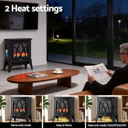Devanti 2000W Electric Fireplace Heater Stove Freestanding 3D Flame Effect Indoor Space Heaters-Appliances > Heaters > Electric Heaters-PEROZ Accessories