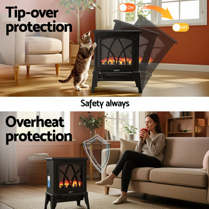Devanti 2000W Electric Fireplace Heater Stove Freestanding 3D Flame Effect Indoor Space Heaters-Appliances > Heaters > Electric Heaters-PEROZ Accessories