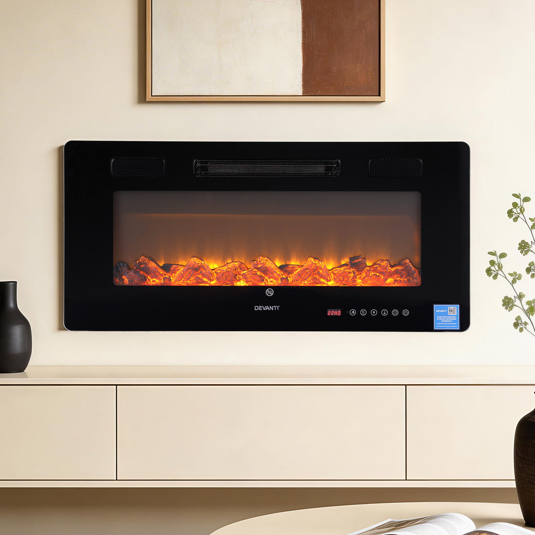 Devanti Electric Fireplace Fire Heater Wall Mounted Insert 3D Flame 1800W Remote Control-Appliances > Heaters > Electric Heaters-PEROZ Accessories
