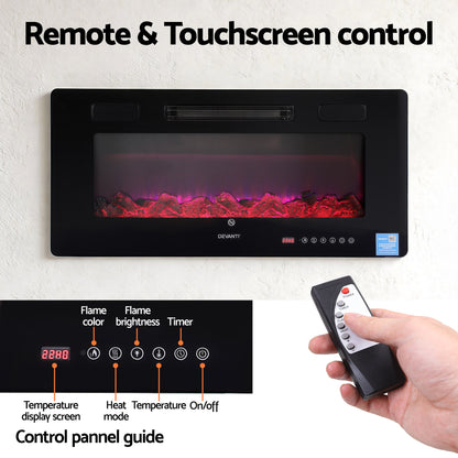 Devanti Electric Fireplace Fire Heater Wall Mounted Insert 3D Flame 1800W Remote Control-Appliances > Heaters > Electric Heaters-PEROZ Accessories