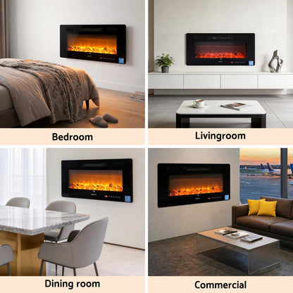 Devanti Electric Fireplace Fire Heater Wall Mounted Insert 3D Flame 1800W Remote Control-Appliances > Heaters > Electric Heaters-PEROZ Accessories