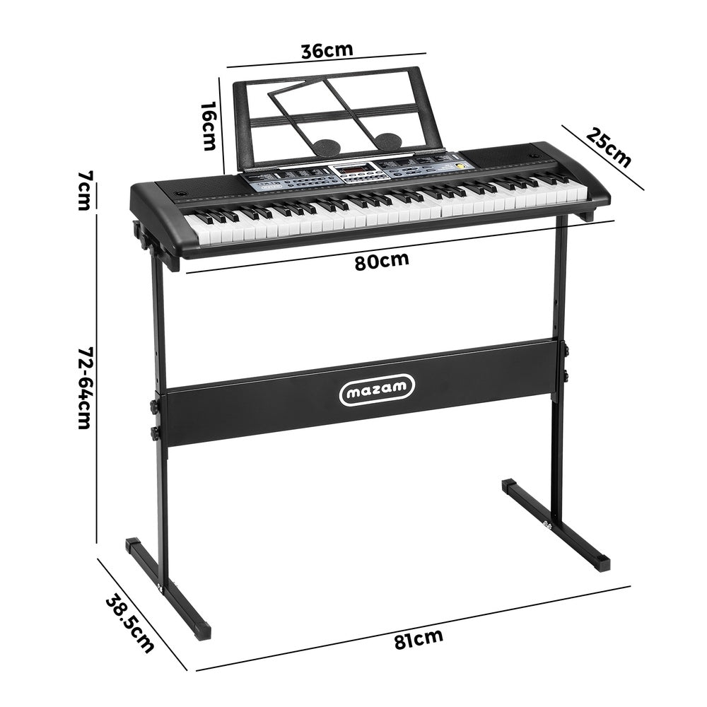 Mazam 61 Keys Electronic Piano Keyboard Lighted Electric Keyboards Holder Stand-Electric Keyboard-PEROZ Accessories