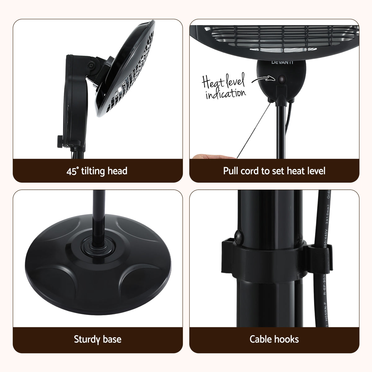 Devanti Electric Patio Heater 2000W-Heaters-PEROZ Accessories