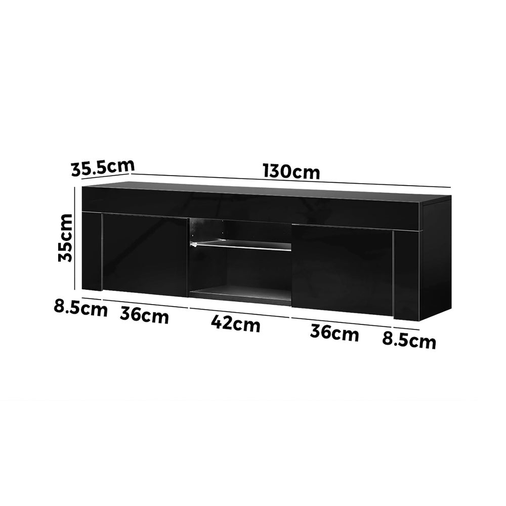 Oikiture TV Cabinet Entertainment Unit Stand RGB LED Gloss Furniture 130cm Black-Entertainment Unit-PEROZ Accessories