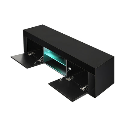 Oikiture TV Cabinet Entertainment Unit Stand RGB LED Gloss Furniture 130cm Black-Entertainment Unit-PEROZ Accessories