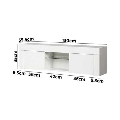 Oikiture TV Cabinet Entertainment Unit Stand RGB LED Gloss Furniture 130cm White-Entertainment Unit-PEROZ Accessories