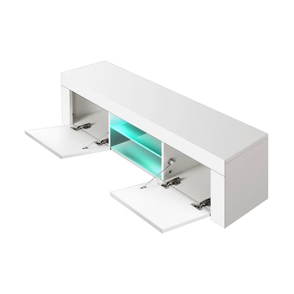 Oikiture TV Cabinet Entertainment Unit Stand RGB LED Gloss Furniture 130cm White-Entertainment Unit-PEROZ Accessories