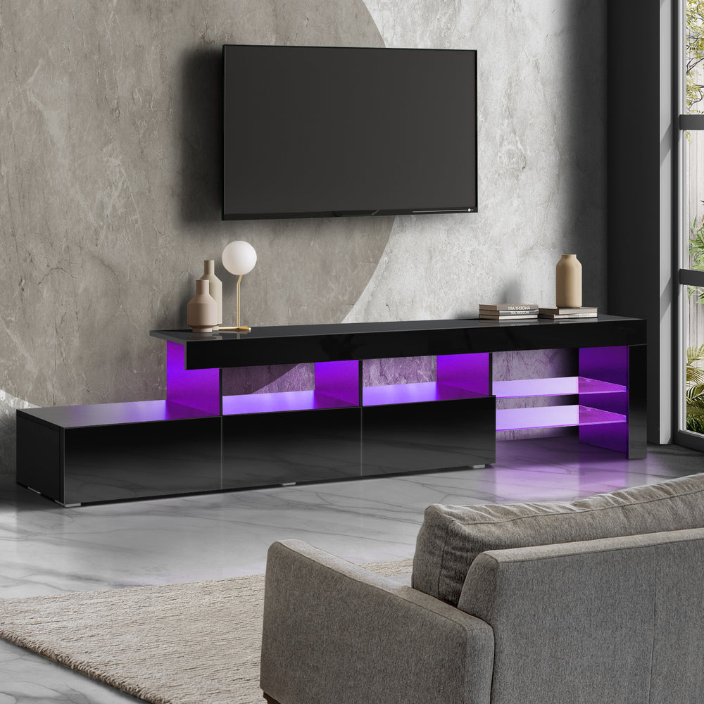 Oikiture TV Cabinet Entertainment Unit Stand RGB LED Gloss Furniture Black 220cm-Entertainment Unit-PEROZ Accessories