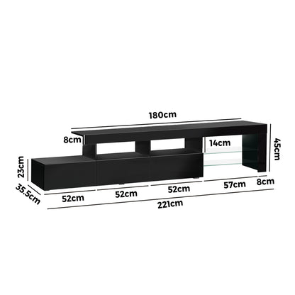 Oikiture TV Cabinet Entertainment Unit Stand RGB LED Gloss Furniture Black 220cm-Entertainment Unit-PEROZ Accessories