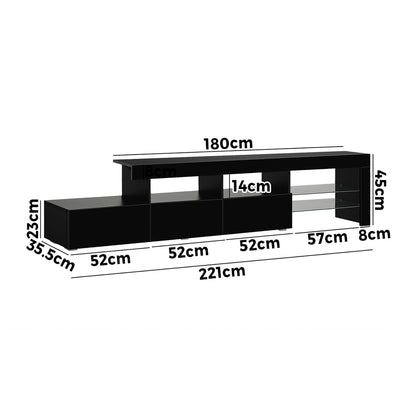 Oikiture TV Cabinet Entertainment Unit Stand RGB LED Gloss Furniture Black 220cm-Entertainment Unit-PEROZ Accessories