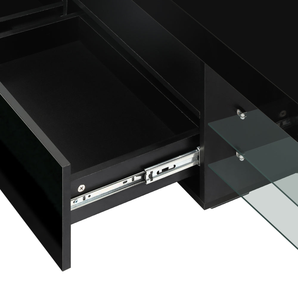 Oikiture TV Cabinet Entertainment Unit Stand RGB LED Gloss Furniture Black 220cm-Entertainment Unit-PEROZ Accessories