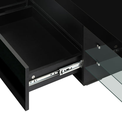 Oikiture TV Cabinet Entertainment Unit Stand RGB LED Gloss Furniture Black 220cm-Entertainment Unit-PEROZ Accessories