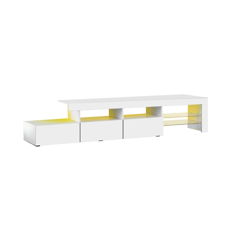Oikiture TV Cabinet Entertainment Unit Stand RGB LED Gloss Furniture White 220cm-Entertainment Unit-PEROZ Accessories