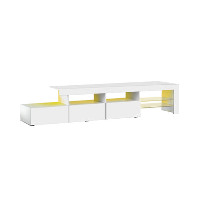 Oikiture TV Cabinet Entertainment Unit Stand RGB LED Gloss Furniture White 220cm-Entertainment Unit-PEROZ Accessories