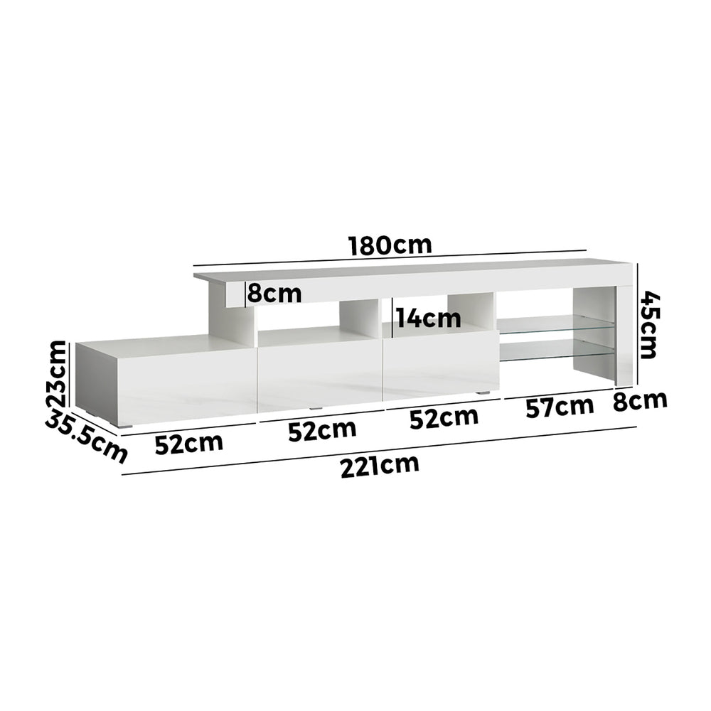 Oikiture TV Cabinet Entertainment Unit Stand RGB LED Gloss Furniture White 220cm-Entertainment Unit-PEROZ Accessories