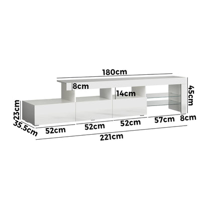 Oikiture TV Cabinet Entertainment Unit Stand RGB LED Gloss Furniture White 220cm-Entertainment Unit-PEROZ Accessories