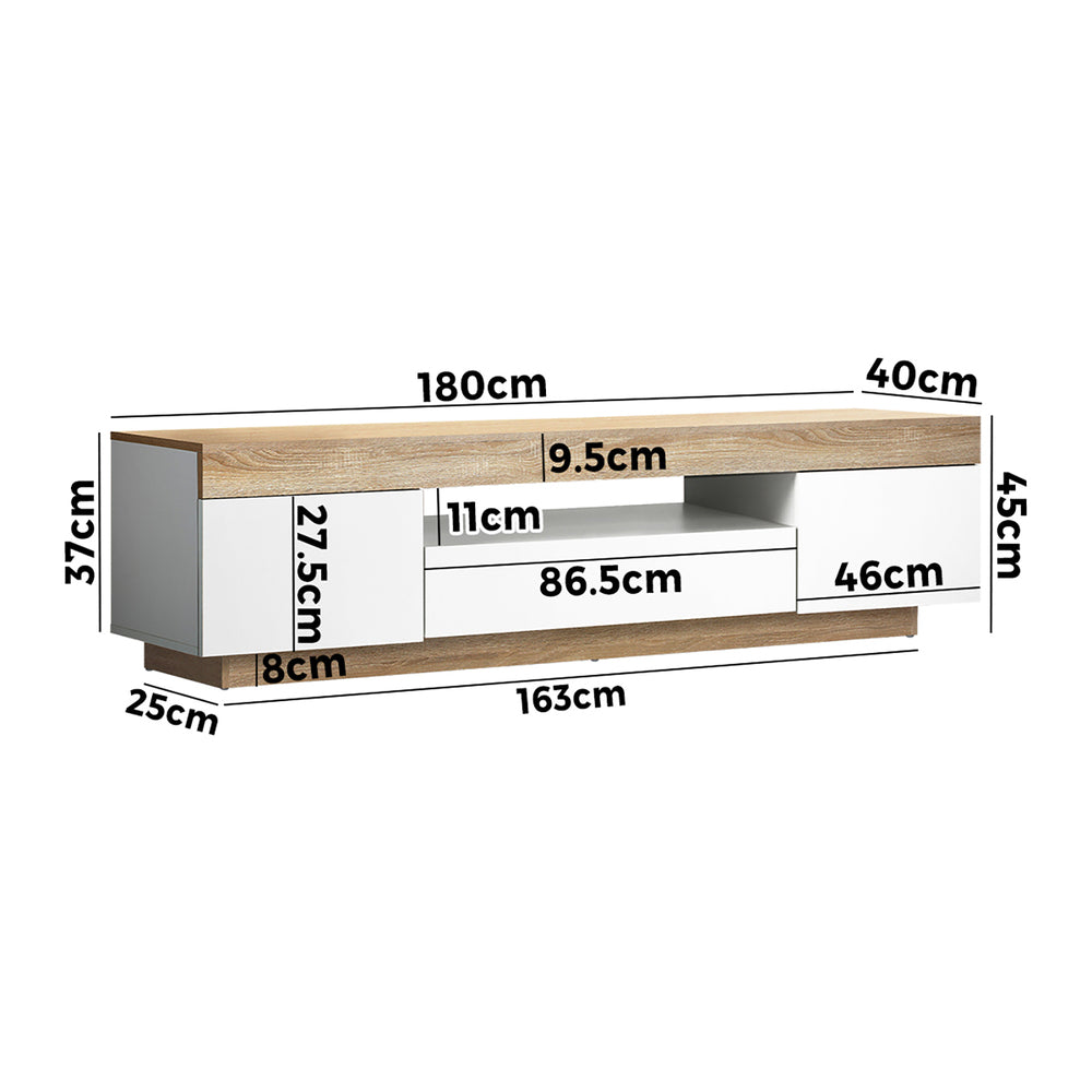 Oikiture TV Cabinet Entertainment Unit Stand RGB LED Storage Furniture 180cm-Entertainment Unit-PEROZ Accessories
