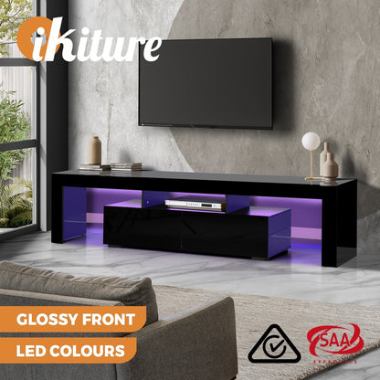 Oikiture TV Cabinet Entertainment Unit Stand LED RGB Gloss Furniture Black 180CM-Entertainment Unit-PEROZ Accessories