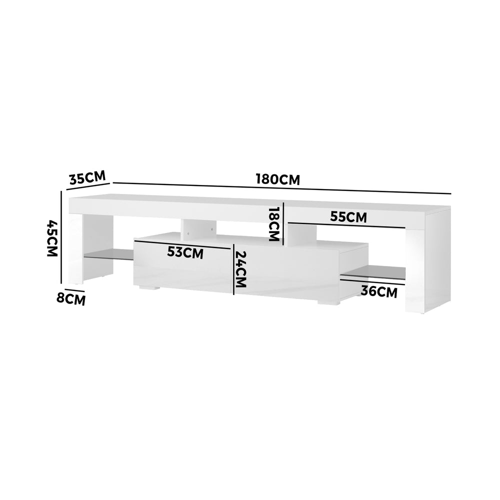 Oikiture TV Cabinet Entertainment Unit Stand LED RGB Gloss Furniture White 180CM-Entertainment Unit-PEROZ Accessories