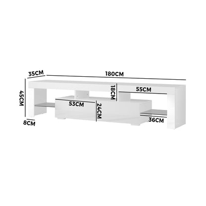 Oikiture TV Cabinet Entertainment Unit Stand LED RGB Gloss Furniture White 180CM-Entertainment Unit-PEROZ Accessories