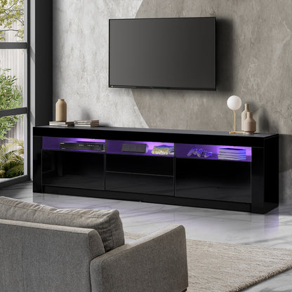 Oikiture TV Cabinet Entertainment Unit Stand RGB LED Gloss Furniture Black 180CM-Entertainment Unit-PEROZ Accessories
