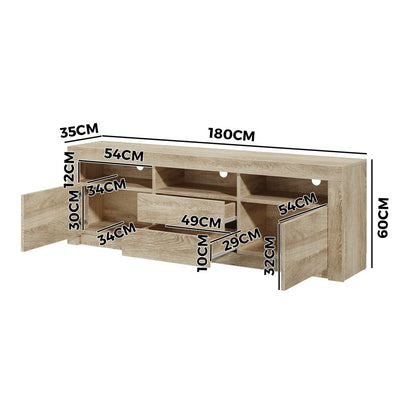 Oikiture TV Cabinet Entertainment Unit Stand RGB LED Oak 180cm-Entertainment Unit-PEROZ Accessories