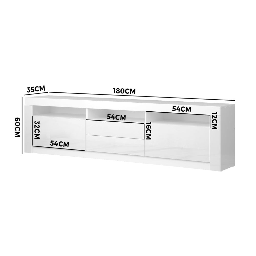 Oikiture TV Cabinet Entertainment Unit Stand RGB LED Gloss Furniture White 180CM-Entertainment Unit-PEROZ Accessories