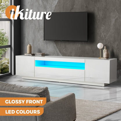 Oikiture TV Cabinet Entertainment Unit Stand Gloss RGB LED Furniture White 180CM-Entertainment Unit-PEROZ Accessories