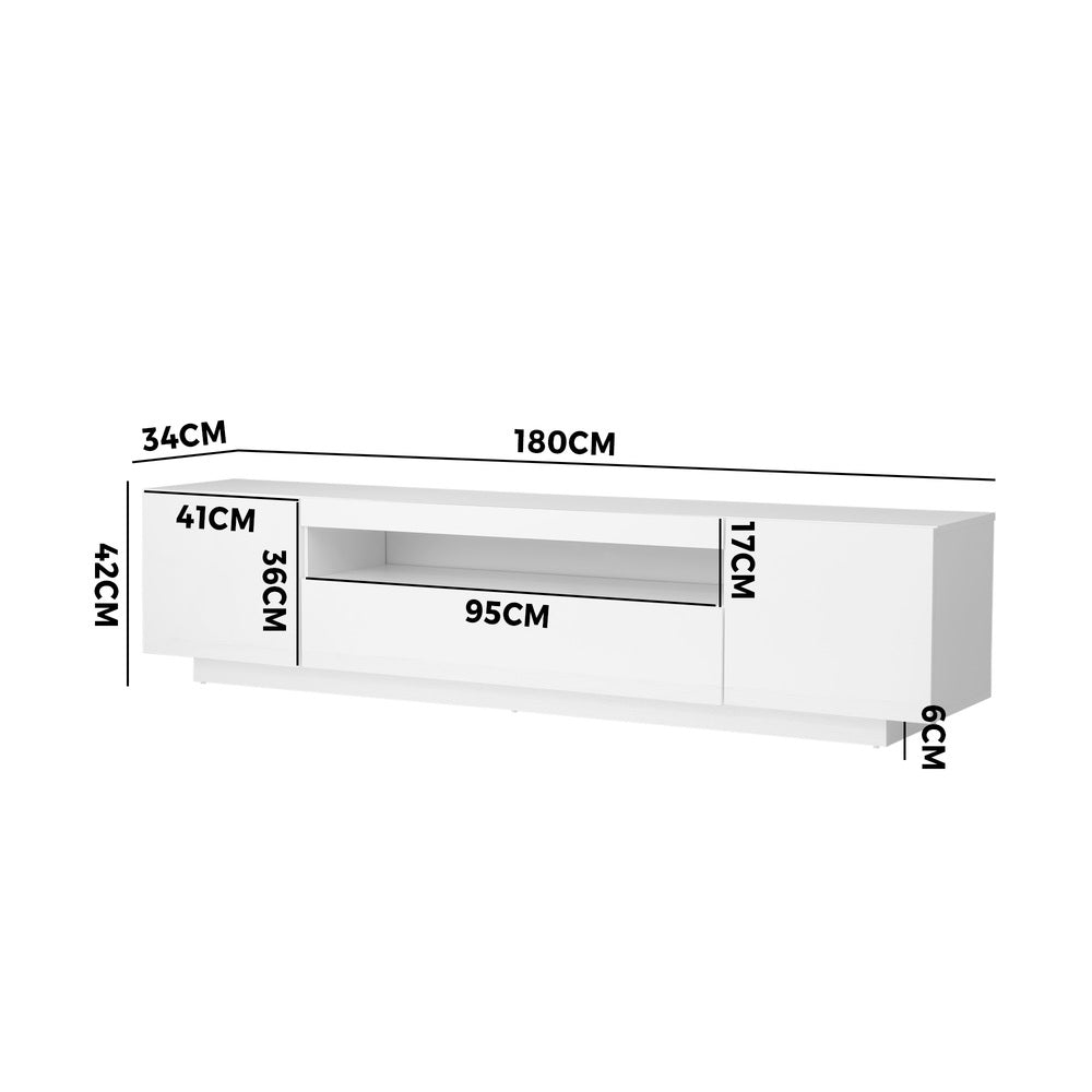 Oikiture TV Cabinet Entertainment Unit Stand Gloss RGB LED Furniture White 180CM-Entertainment Unit-PEROZ Accessories