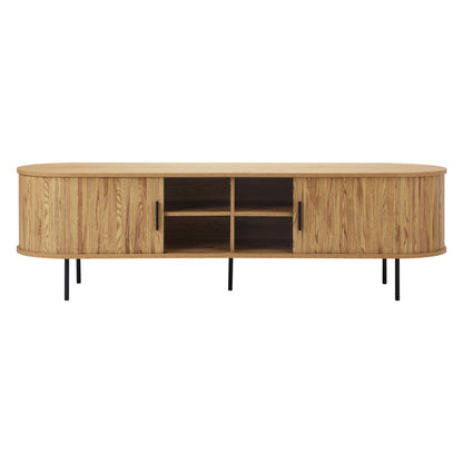 Oikiture Entertainment Unit TV Stand Cabinet 160cm Tambour Doors Oak-Entertainment Unit-PEROZ Accessories