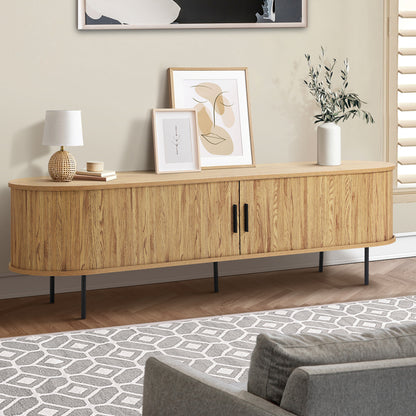 Oikiture Entertainment Unit TV Stand Cabinet 160cm Tambour Doors Oak-Entertainment Unit-PEROZ Accessories