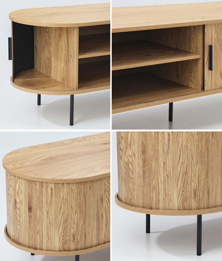 Oikiture Entertainment Unit TV Stand Cabinet 160cm Tambour Doors Oak-Entertainment Unit-PEROZ Accessories