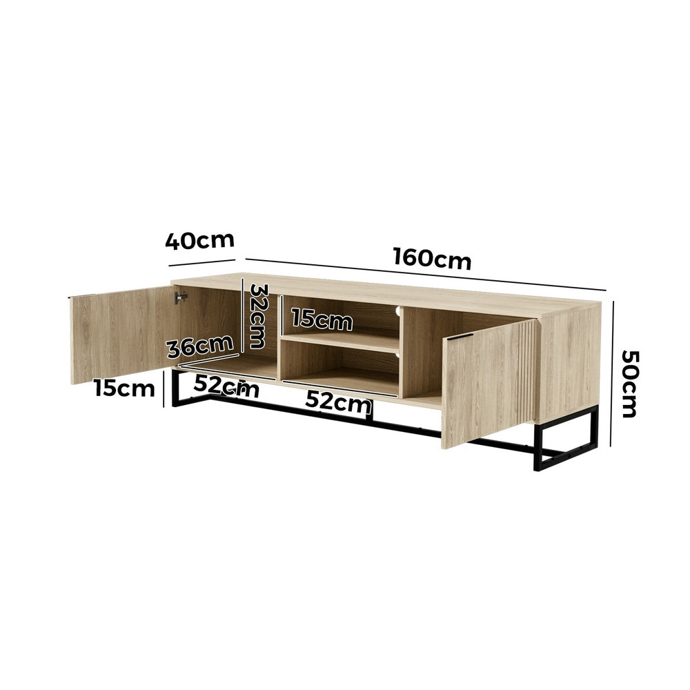 Oikiture TV Cabinet Storage Drawer Shelf 160cm Oak-Entertainment Units-PEROZ Accessories