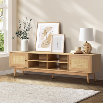 Oikiture TV Stand Cabinet Entertainment Unit 180cm Rattan Doors Oak-Entertainment Unit-PEROZ Accessories