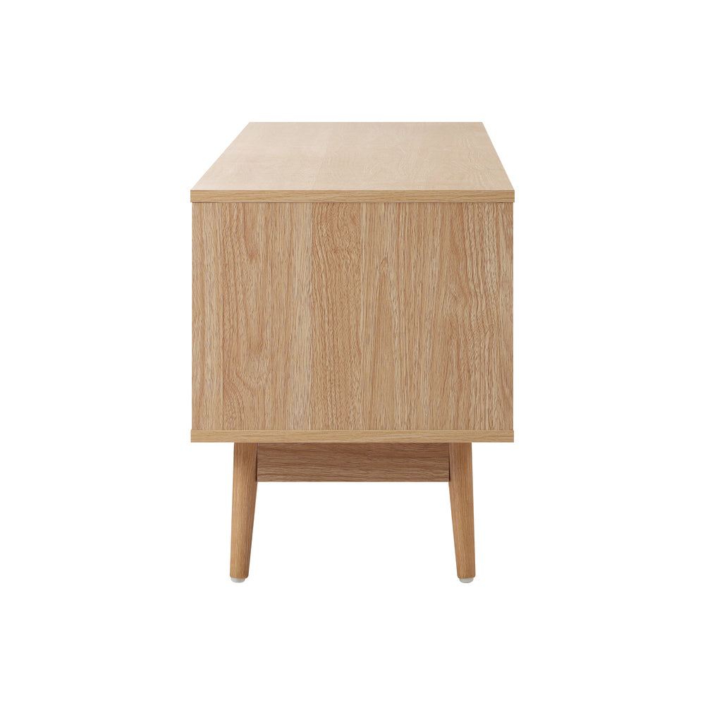 Oikiture TV Stand Cabinet Entertainment Unit 180cm Rattan Doors Oak-Entertainment Unit-PEROZ Accessories