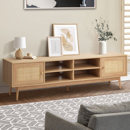 Oikiture TV Stand Cabinet Entertainment Unit 180cm Rattan Doors Oak-Entertainment Unit-PEROZ Accessories