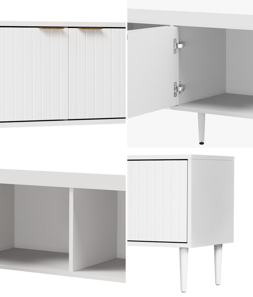 Oikiture TV Stand Cabinet Entertainment Unit Four Door 180cm White-Entertainment Unit-PEROZ Accessories
