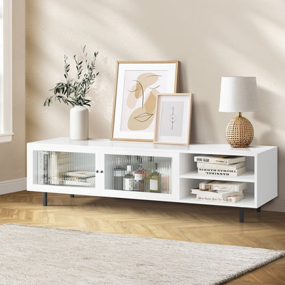 Oikiture TV Cabinet Tempered-glass Doors Storage Shelf-Entertainment Units-PEROZ Accessories