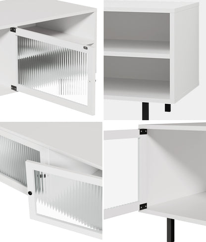 Oikiture TV Cabinet Tempered-glass Doors Storage Shelf-Entertainment Units-PEROZ Accessories