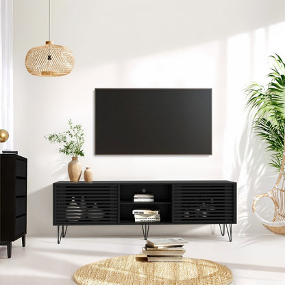 Oikiture TV Cabinet Storage Sliding Door 180cm Black-Entertainment Units-PEROZ Accessories
