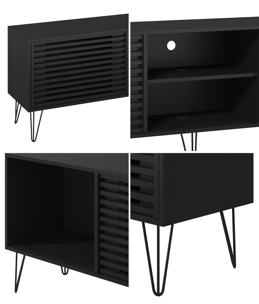 Oikiture TV Cabinet Storage Sliding Door 180cm Black-Entertainment Units-PEROZ Accessories
