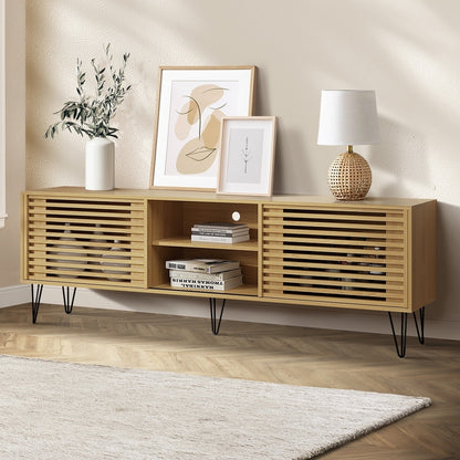 Oikiture TV Cabinet Storage Sliding Door Shelf 180cm-Entertainment Units-PEROZ Accessories