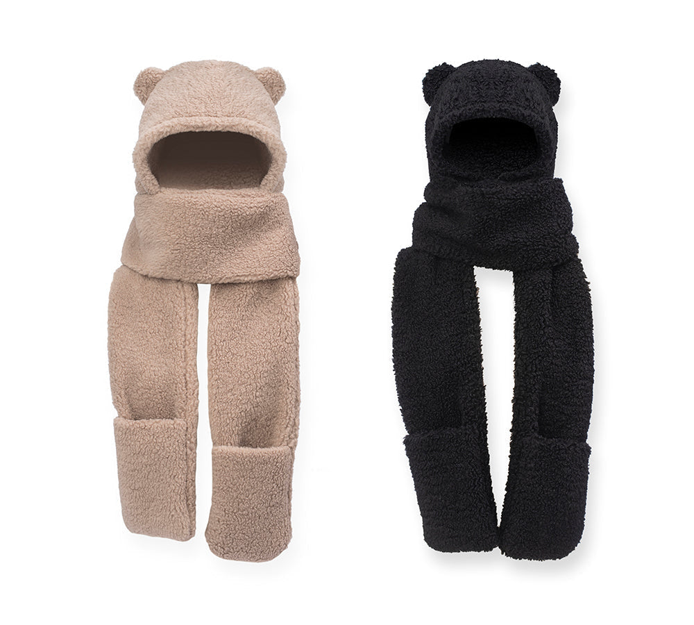 EVERAU® Hat Scarf and Gloves 3 In 1 Cute Bear Plush Hat-PEROZ Accessories