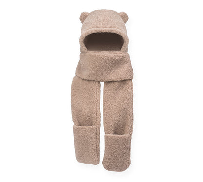 EVERAU® Hat Scarf and Gloves 3 In 1 Cute Bear Plush Hat-PEROZ Accessories